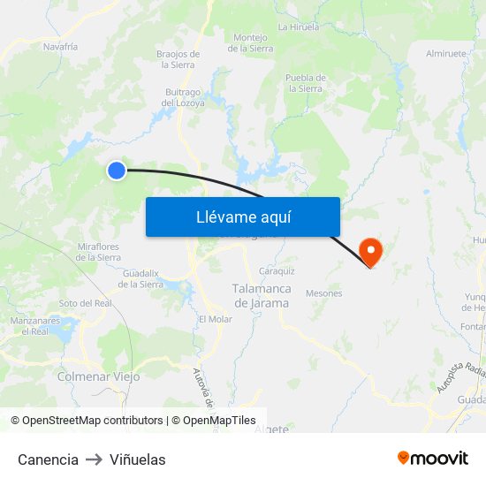 Canencia to Viñuelas map