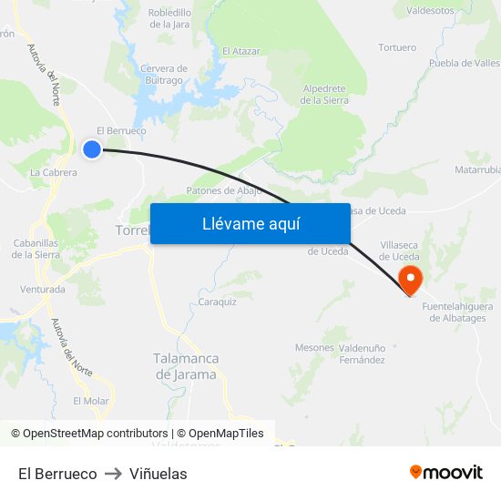 El Berrueco to Viñuelas map