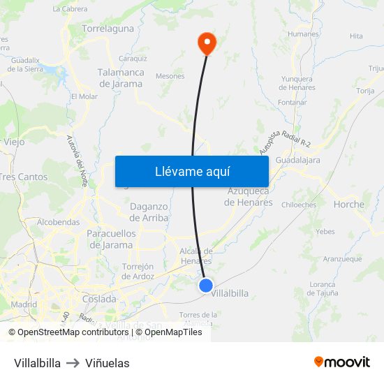 Villalbilla to Viñuelas map