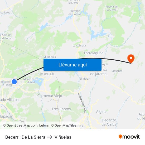 Becerril De La Sierra to Viñuelas map