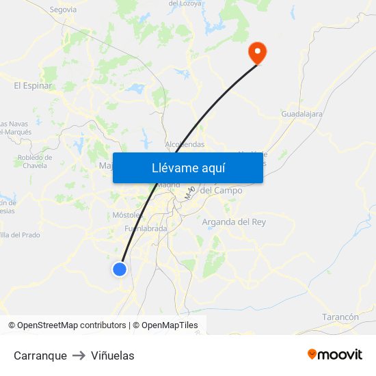 Carranque to Viñuelas map