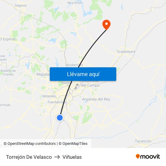 Torrejón De Velasco to Viñuelas map