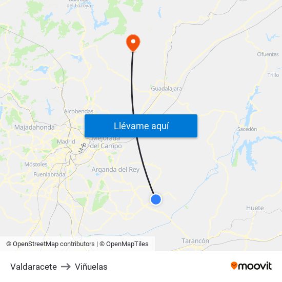 Valdaracete to Viñuelas map