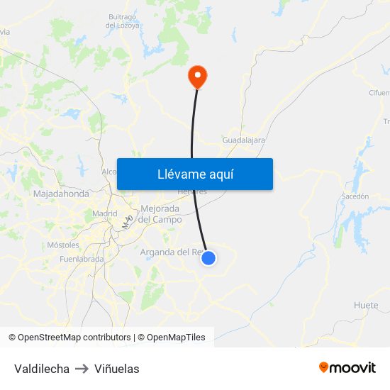 Valdilecha to Viñuelas map