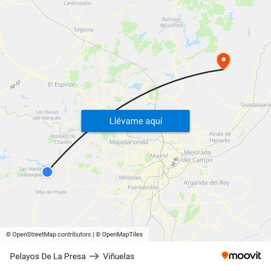 Pelayos De La Presa to Viñuelas map
