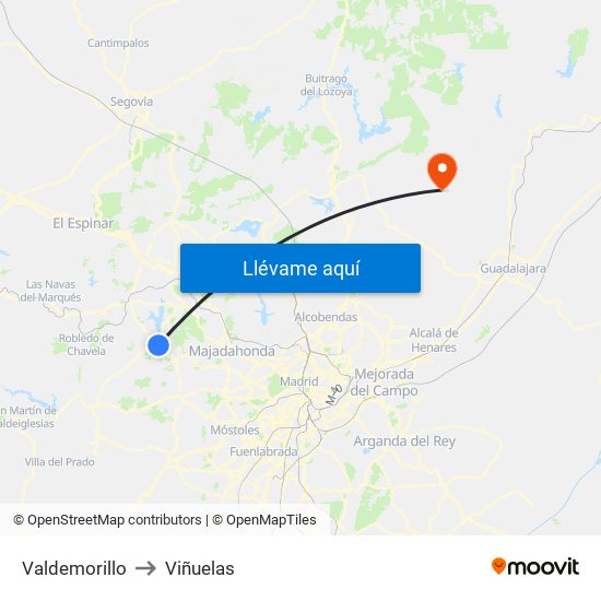 Valdemorillo to Viñuelas map