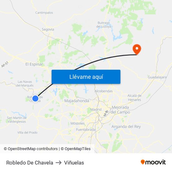 Robledo De Chavela to Viñuelas map