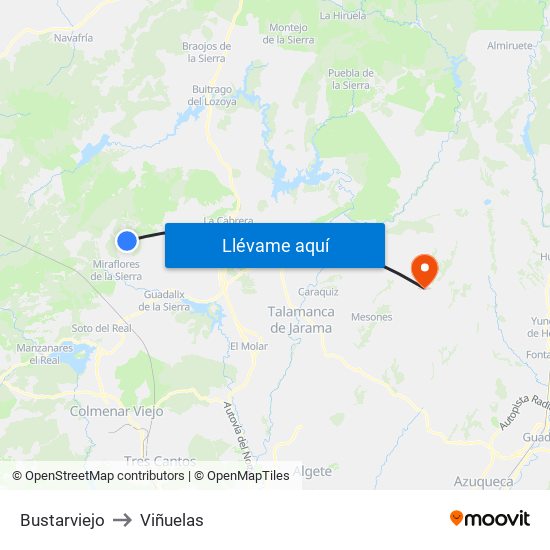 Bustarviejo to Viñuelas map
