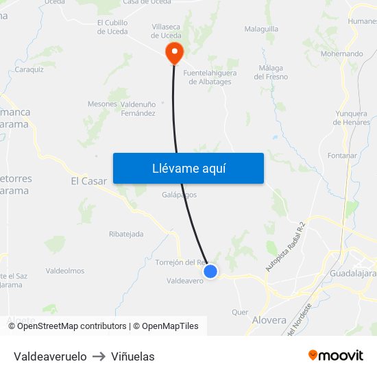 Valdeaveruelo to Viñuelas map