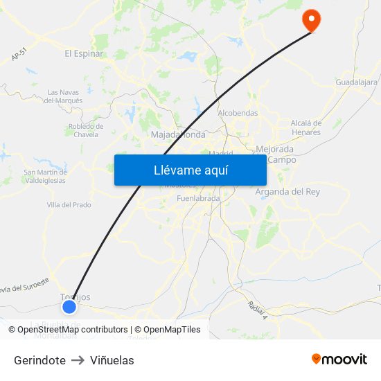 Gerindote to Viñuelas map