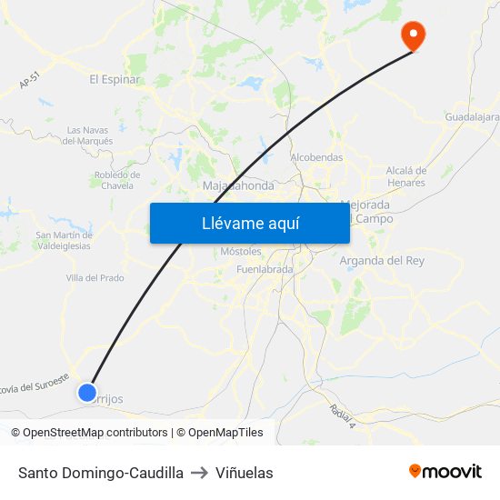 Santo Domingo-Caudilla to Viñuelas map