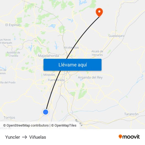 Yuncler to Viñuelas map