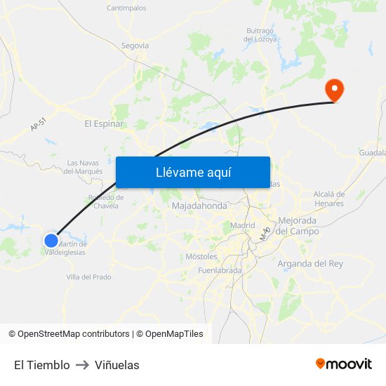 El Tiemblo to Viñuelas map
