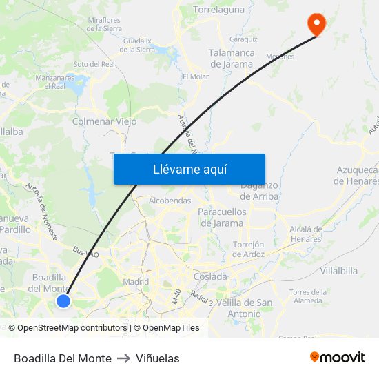 Boadilla Del Monte to Viñuelas map
