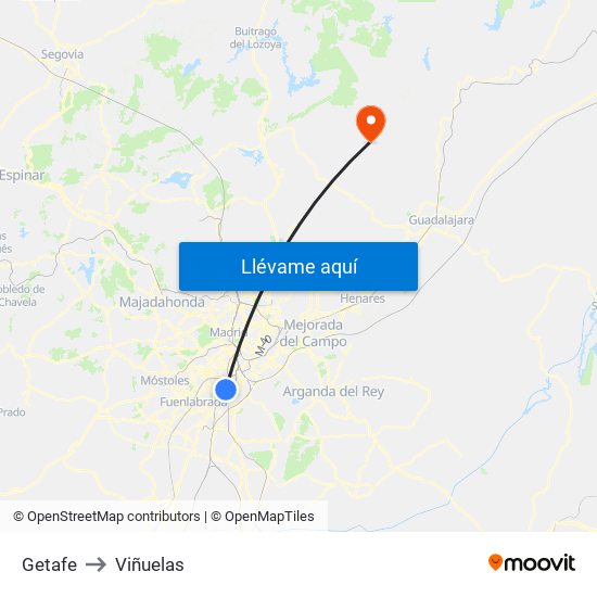 Getafe to Viñuelas map