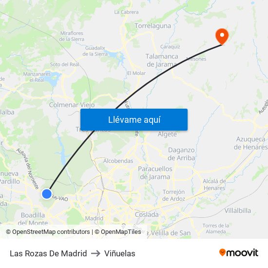 Las Rozas De Madrid to Viñuelas map