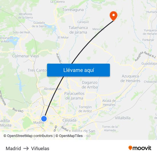 Madrid to Viñuelas map