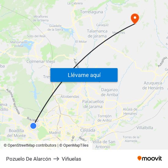 Pozuelo De Alarcón to Viñuelas map