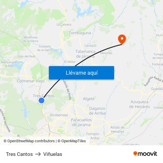 Tres Cantos to Viñuelas map