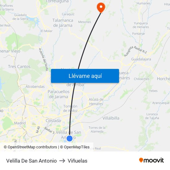 Velilla De San Antonio to Viñuelas map