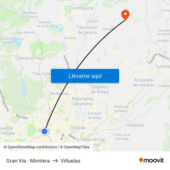 Gran Vía - Montera to Viñuelas map