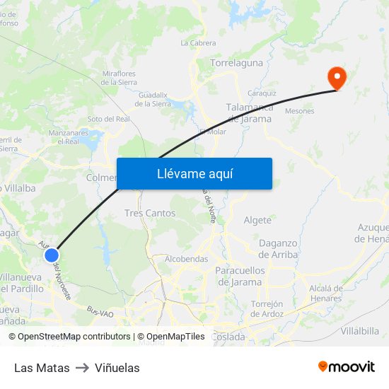 Las Matas to Viñuelas map