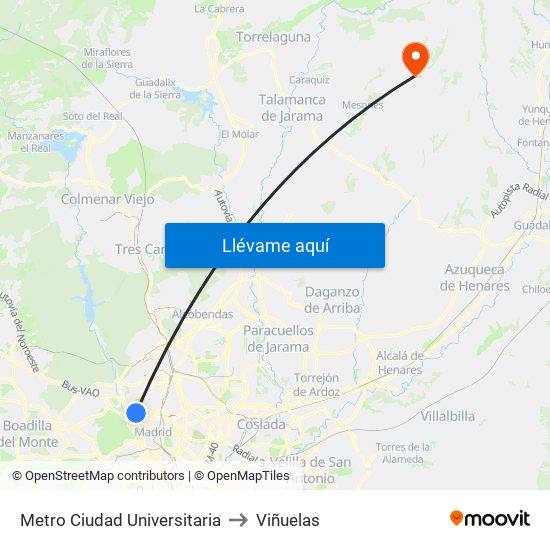 Metro Ciudad Universitaria to Viñuelas map
