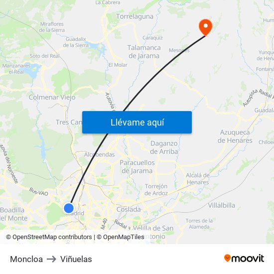 Moncloa to Viñuelas map