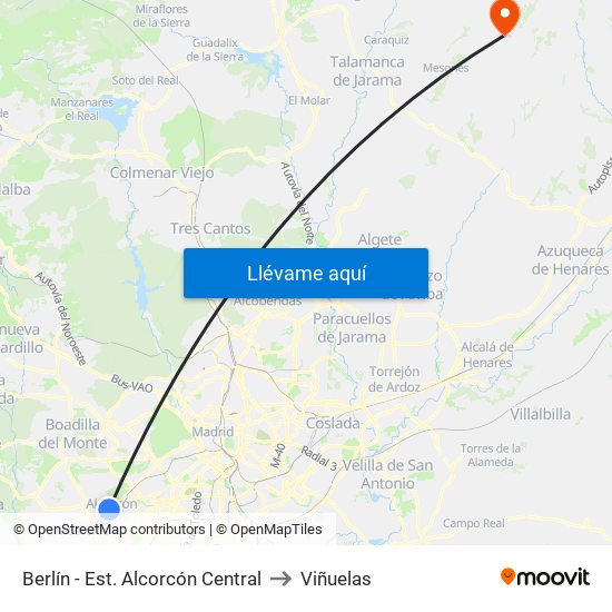 Berlín - Est. Alcorcón Central to Viñuelas map