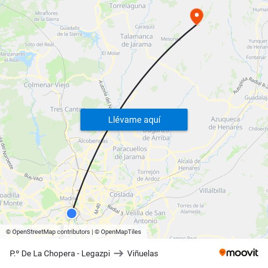 P.º De La Chopera - Legazpi to Viñuelas map