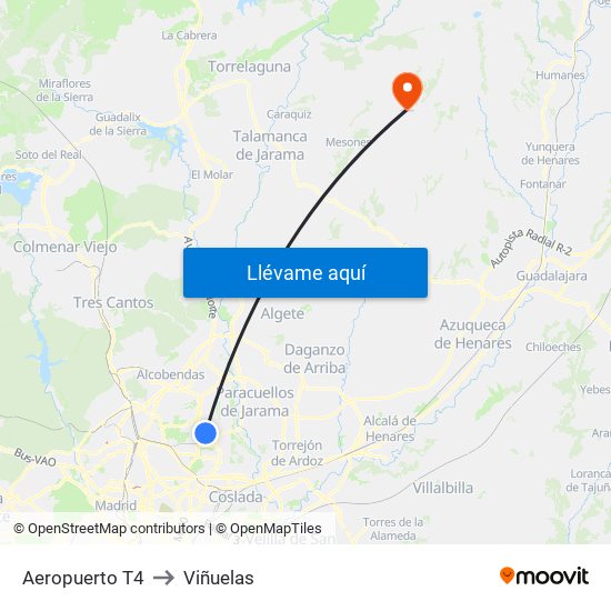Aeropuerto T4 to Viñuelas map