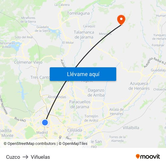 Cuzco to Viñuelas map