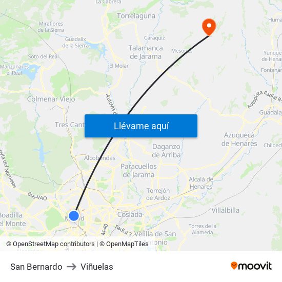 San Bernardo to Viñuelas map