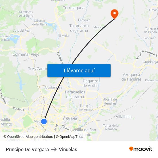 Príncipe De Vergara to Viñuelas map