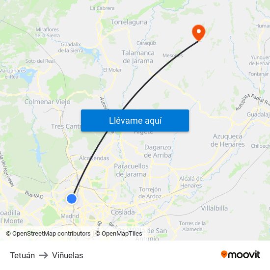 Tetuán to Viñuelas map