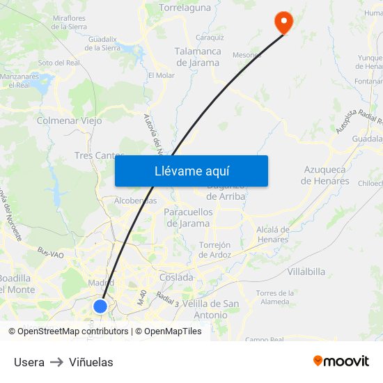 Usera to Viñuelas map