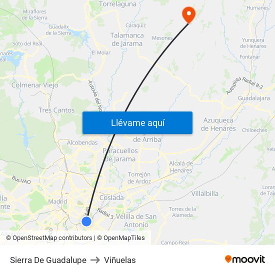 Sierra De Guadalupe to Viñuelas map