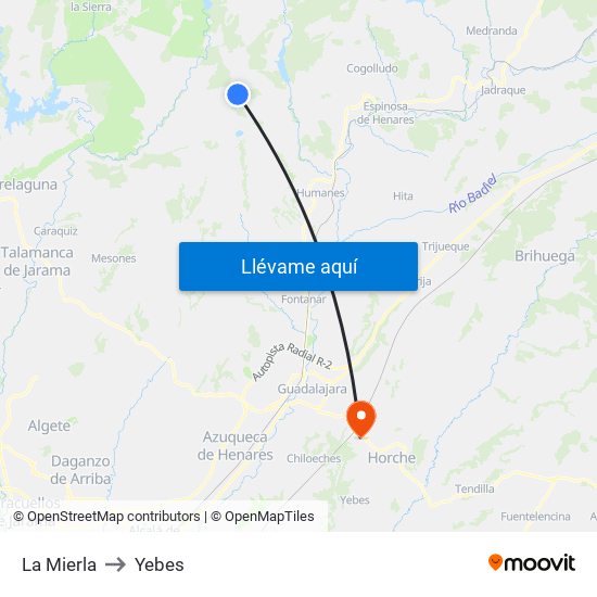 La Mierla to Yebes map