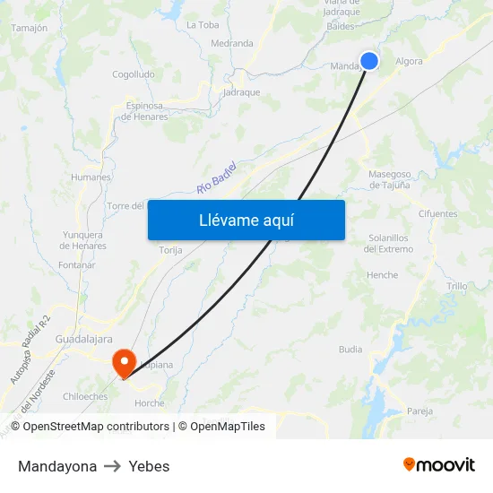 Mandayona to Yebes map