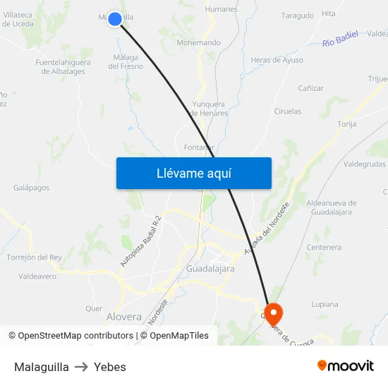 Malaguilla to Yebes map