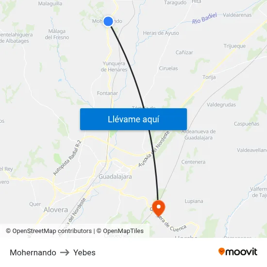 Mohernando to Yebes map