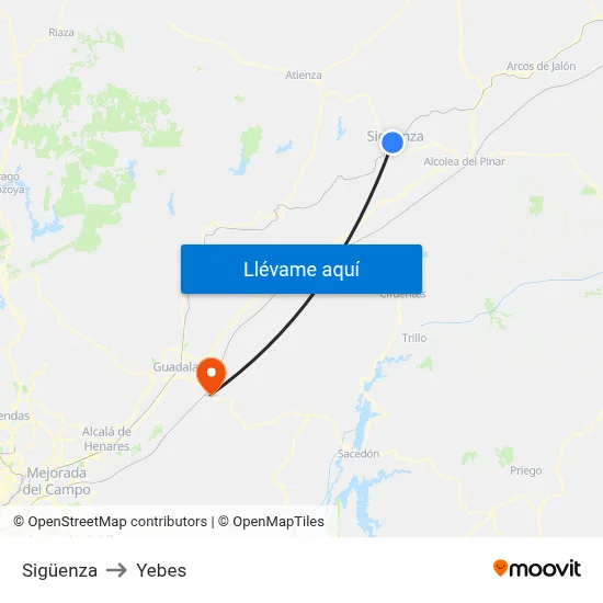Sigüenza to Yebes map