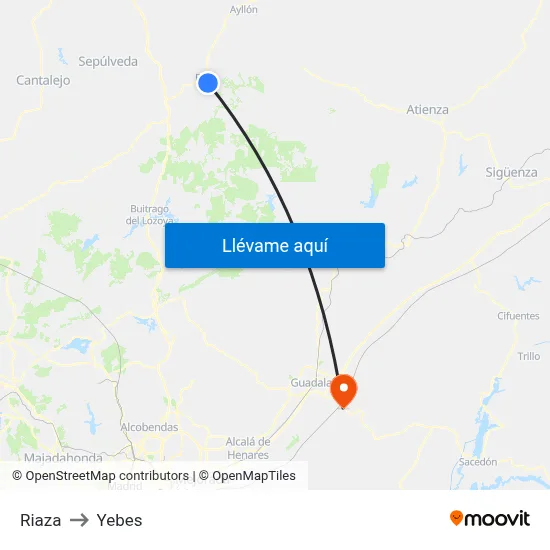 Riaza to Yebes map