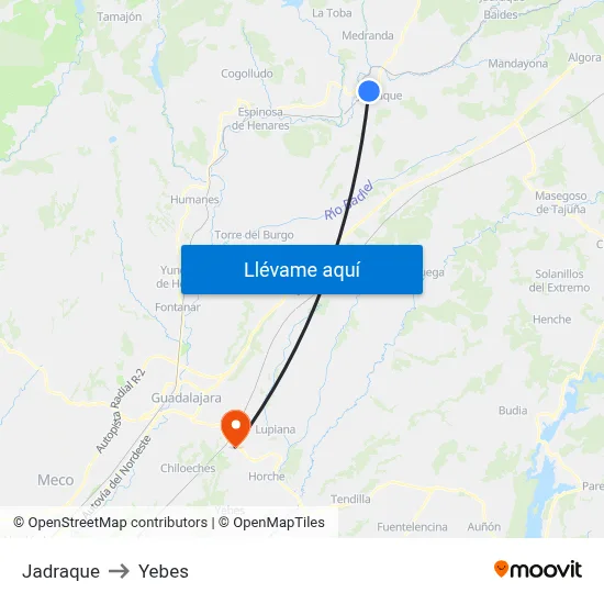 Jadraque to Yebes map