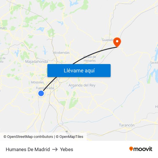 Humanes De Madrid to Yebes map