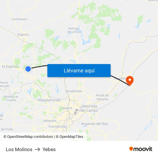 Los Molinos to Yebes map