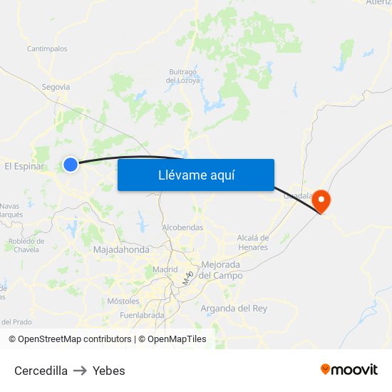 Cercedilla to Yebes map