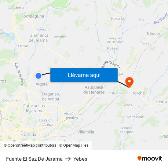 Fuente El Saz De Jarama to Yebes map