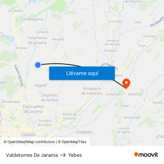 Valdetorres De Jarama to Yebes map