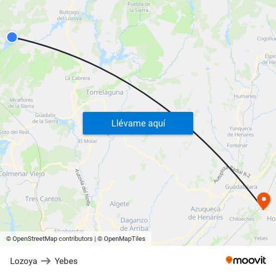 Lozoya to Yebes map